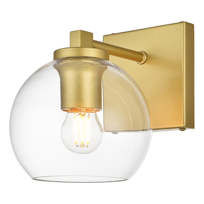 Living District Juelz 1-Light Iron & Glass Bath Sconce in Brass/Clear