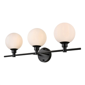 Living District Cordelia 3-Light Iron/Glass Bath Sconce in Black/Frosted White