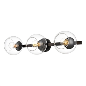 Living District Rogelio 3-Light Iron & Glass Bath Sconce in Black/Clear