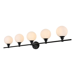 Living District Cordelia 5-Light Iron/Glass Bath Sconce in Black/Frosted White