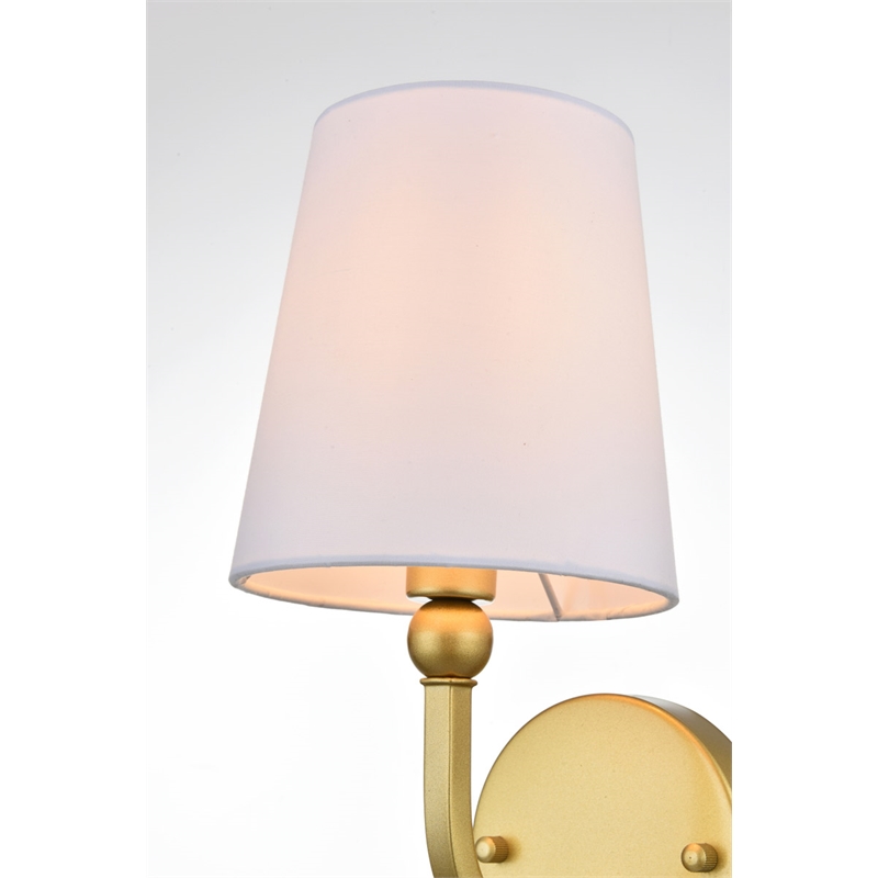 Living District Colson 1-Light Metal & Fabric Bath Sconce in Brass/White