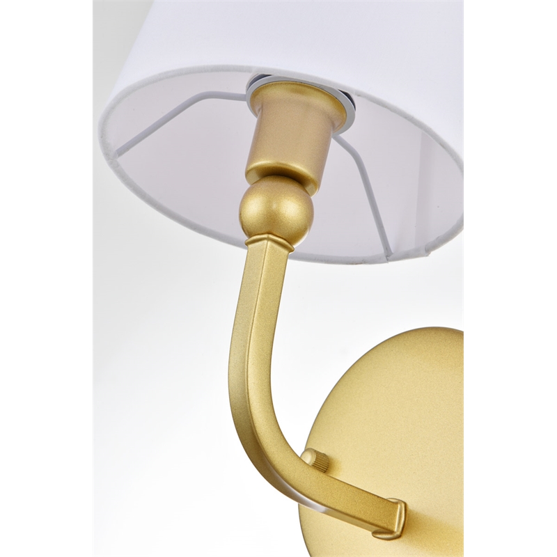 Living District Colson 1-Light Metal & Fabric Bath Sconce in Brass/White