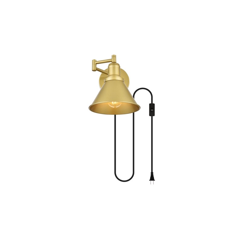 Living District Jair 1-Light Metal Plug-in Wall Sconce in Brass