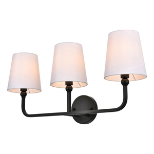Living District Colson 3-Light Metal & Fabric Bath Sconce in Black/White