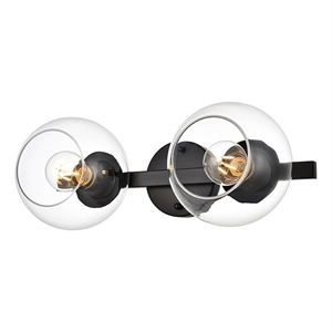 Living District Rogelio 2-Light Iron & Glass Bath Sconce in Black/Clear