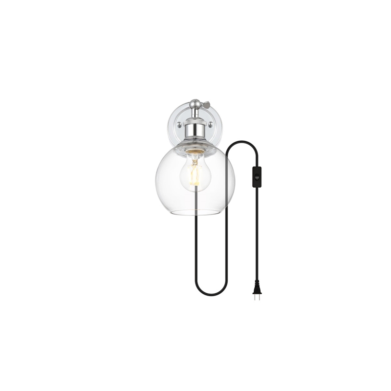 Living District Wesson 1-Light Metal Plug-in Wall Sconce in Chrome/Clear
