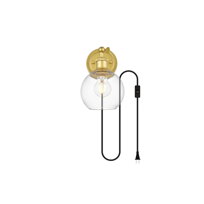 Living District Wesson 1-Light Metal Plug-in Wall Sconce in Brass/Clear