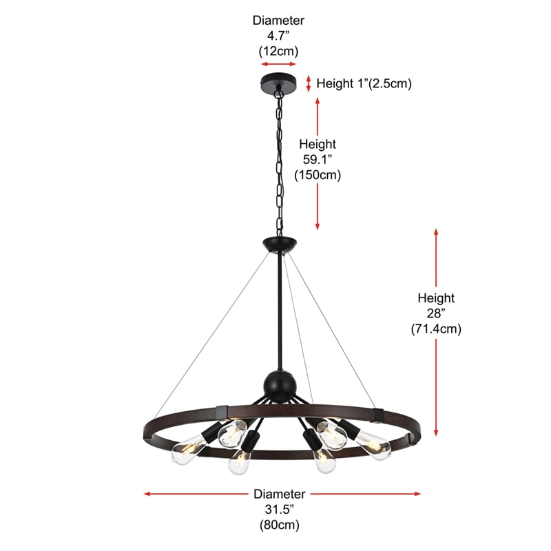 Living District Thora 6-Light Modern Metal Pendant Light in Weathered Black