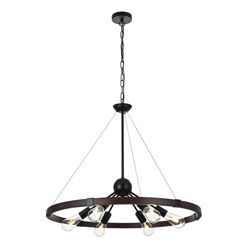 Living District Thora 6-Light Modern Metal Pendant Light in Weathered Black