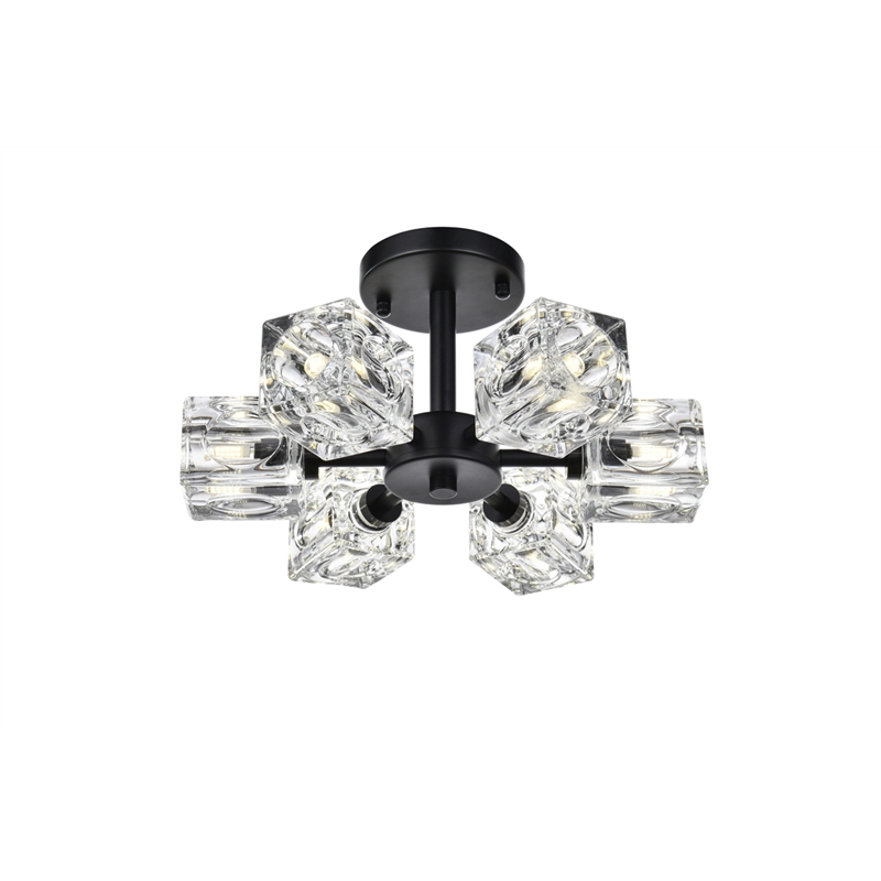 Living District Lyra 6-Light Metal & Glass Flush Mount in Black/Clear