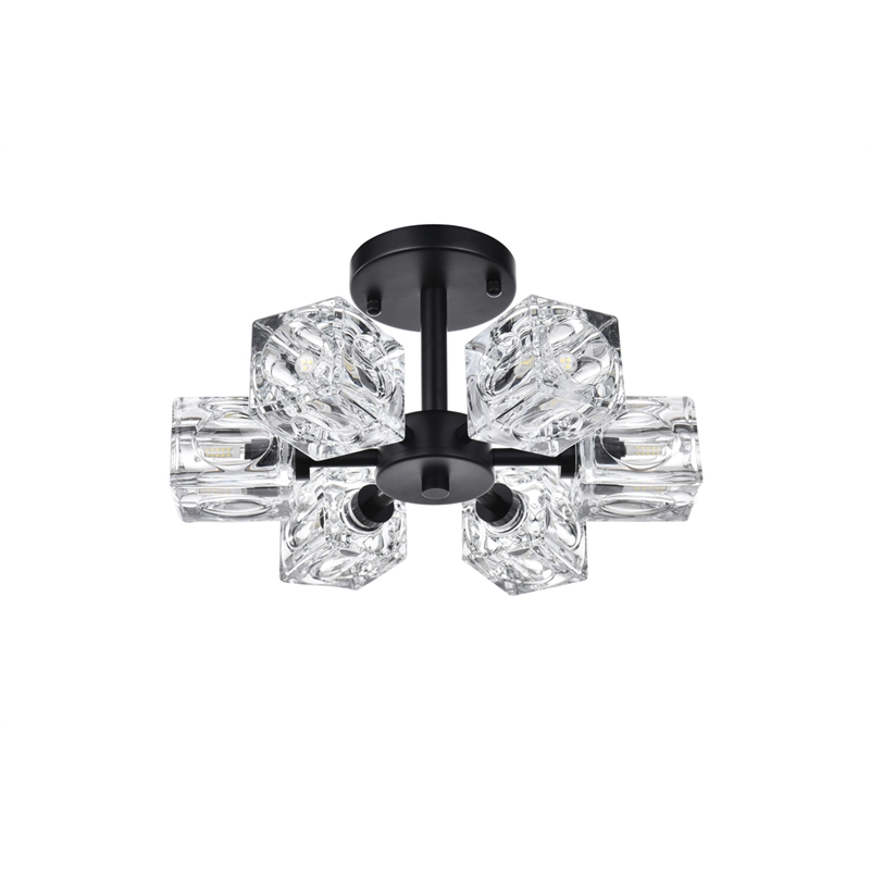 Living District Lyra 6-Light Metal & Glass Flush Mount in Black/Clear