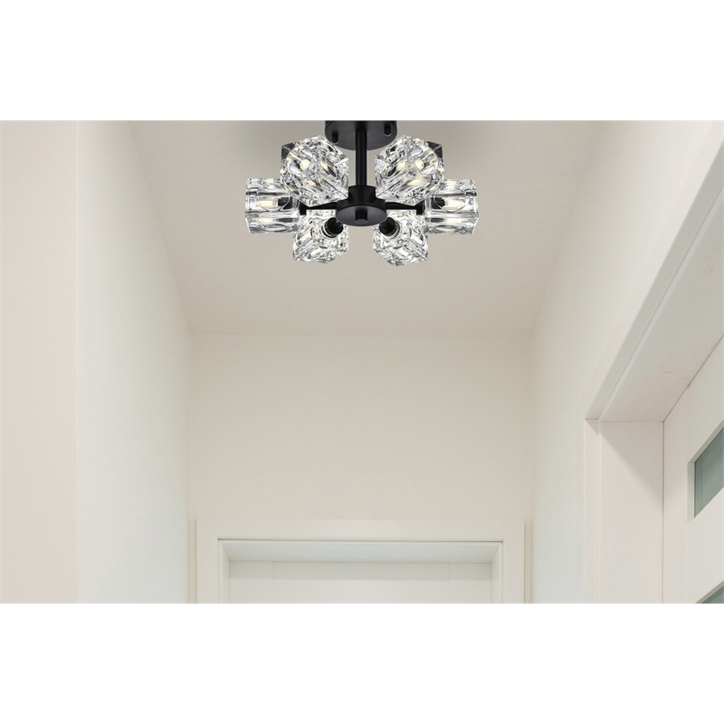 Living District Lyra 6-Light Metal & Glass Flush Mount in Black/Clear