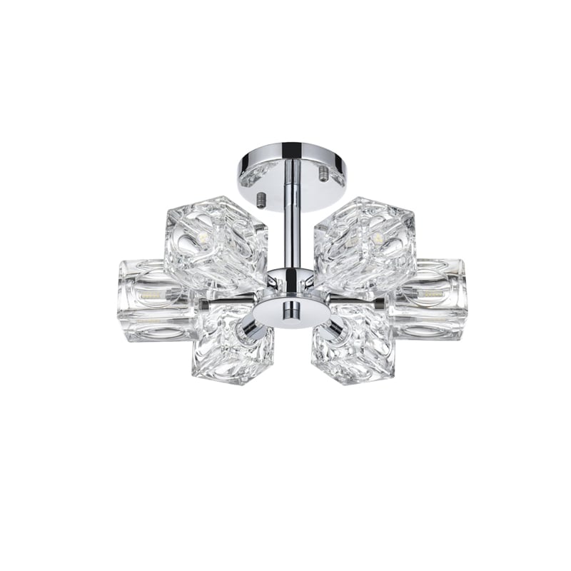 Living District Lyra 6-Light Metal & Glass Flush Mount in Chrome/Clear