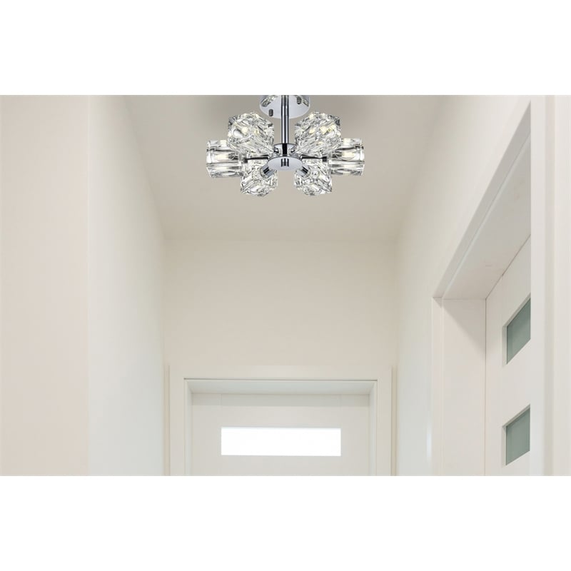 Living District Lyra 6-Light Metal & Glass Flush Mount in Chrome/Clear