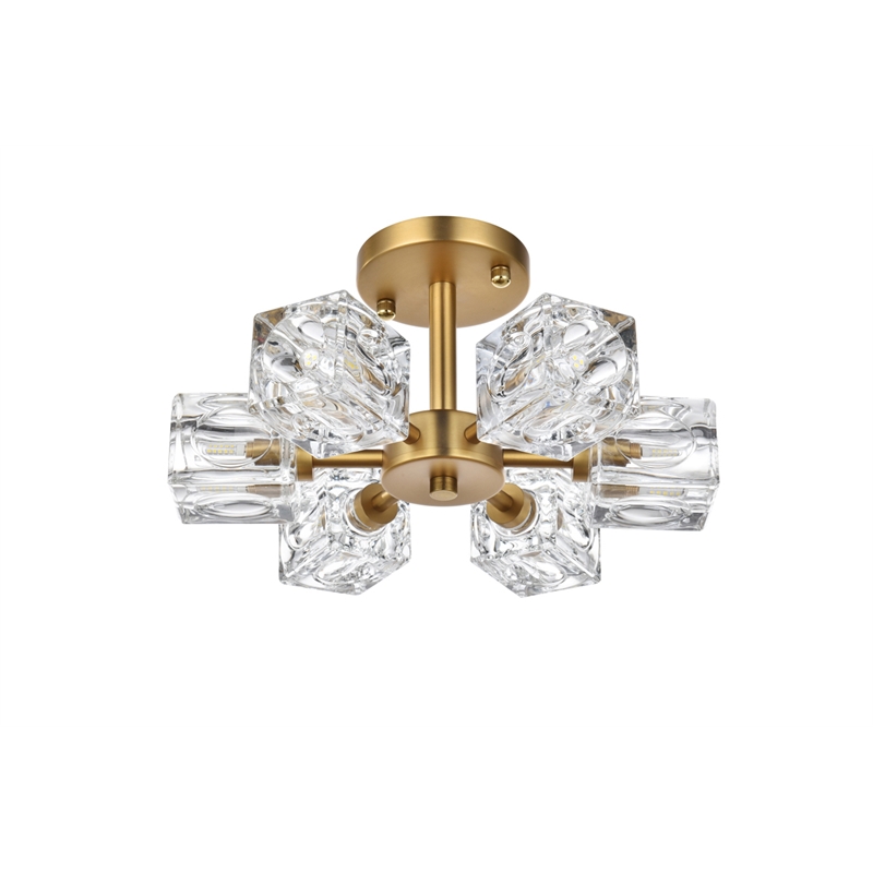 Living District Lyra 6-Light Metal & Glass Flush Mount in Satin Gold/Clear