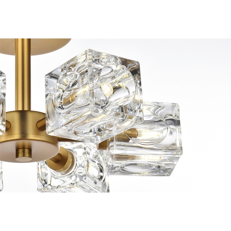 Living District Lyra 6-Light Metal & Glass Flush Mount in Satin Gold/Clear