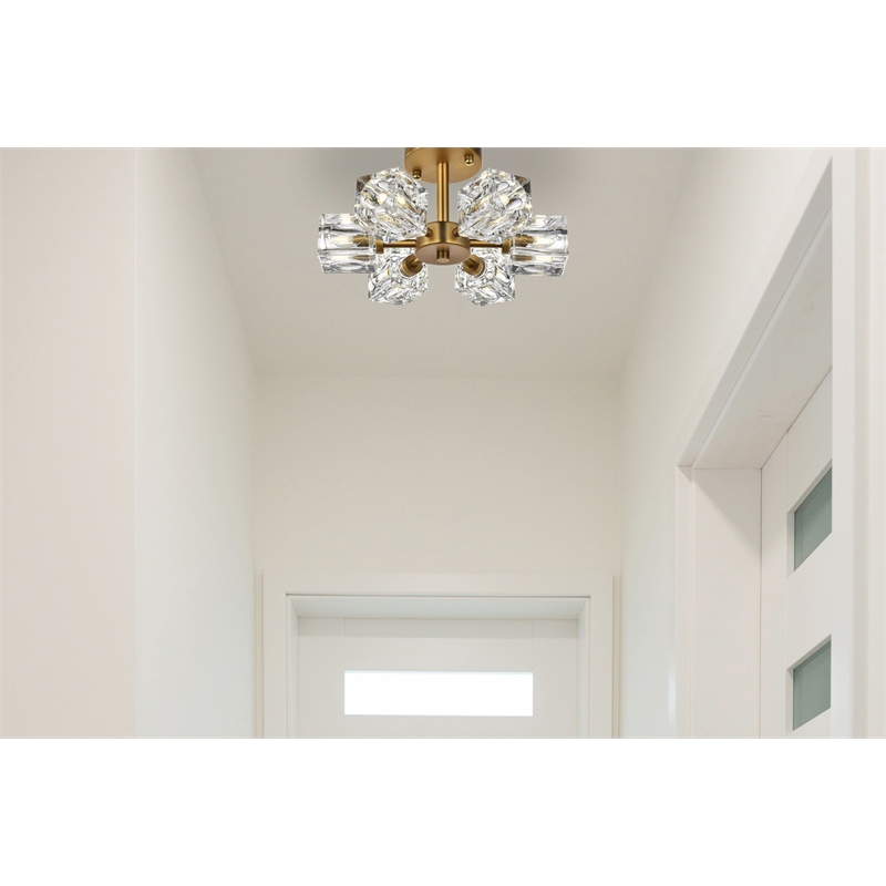 Living District Lyra 6-Light Metal & Glass Flush Mount in Satin Gold/Clear