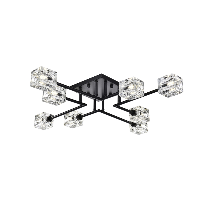 Living District Lyra 8-Light Metal & Glass Flush Mount in Black/Clear