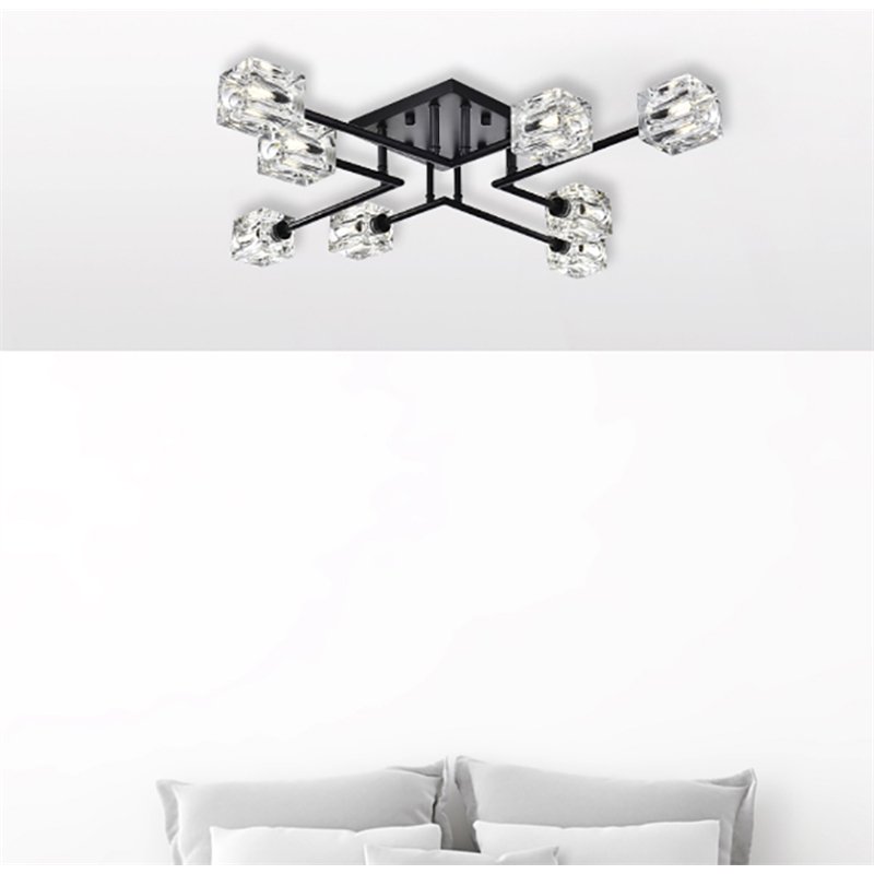 Living District Lyra 8-Light Metal & Glass Flush Mount in Black/Clear