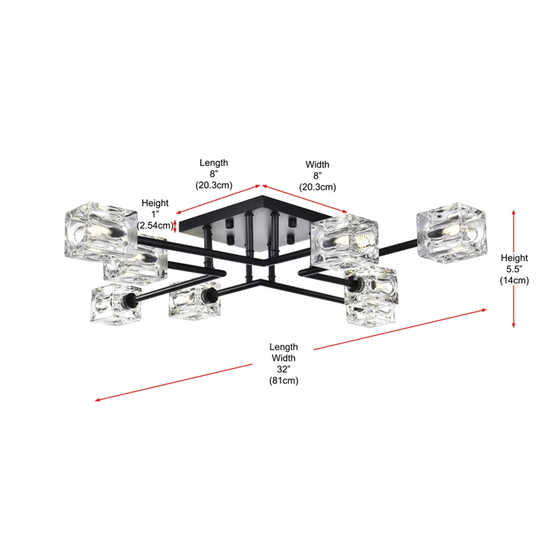 Living District Lyra 8-Light Metal & Glass Flush Mount in Black/Clear