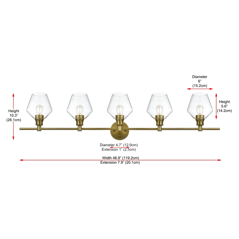 Living District Gene 5 Light Satin Gold And Clear Glass Wall Sconce