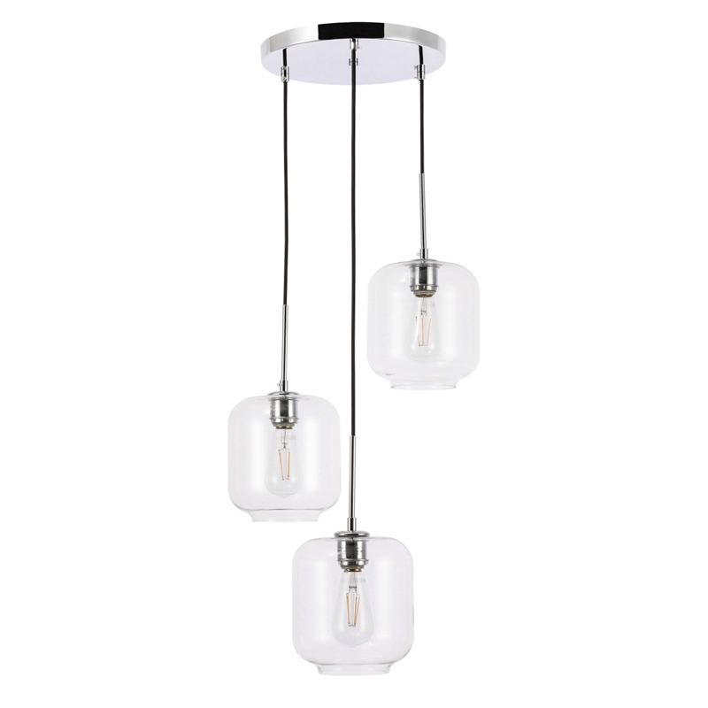 Living District Collier 3 Light Chrome and Clear Glass Pendant