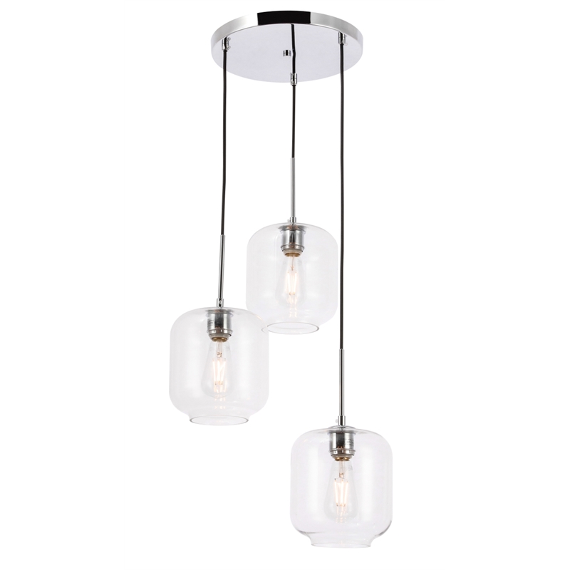 Living District Collier 3 Light Chrome and Clear Glass Pendant