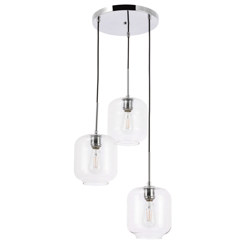 Living District Collier 3 Light Chrome and Clear Glass Pendant