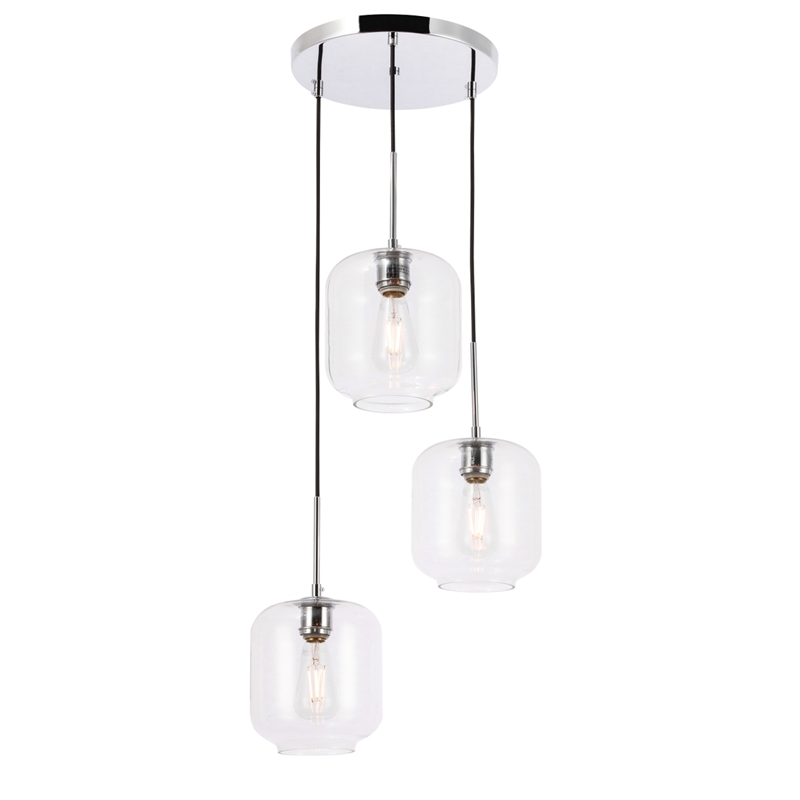 Living District Collier 3 Light Chrome and Clear Glass Pendant