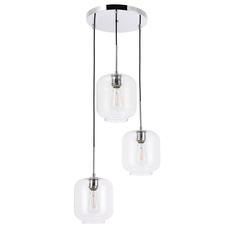 Living District Collier 3 Light Chrome and Clear Glass Pendant