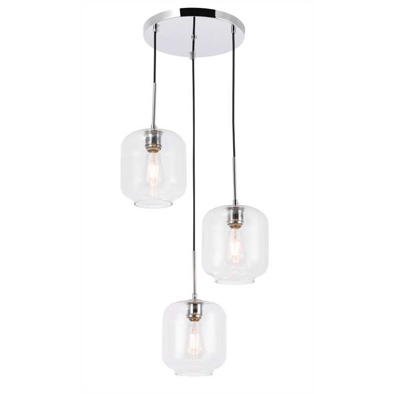 Living District Collier 3 Light Chrome and Clear Glass Pendant