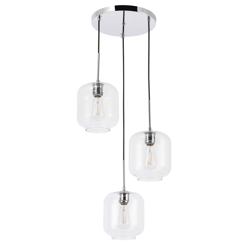 Living District Collier 3 Light Chrome and Clear Glass Pendant