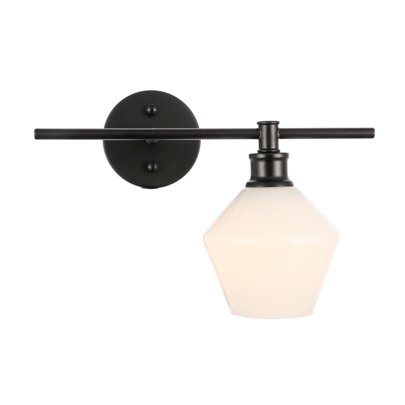 Living District Gene 1 Light Black and Frosted White Glass Right Wall Sconce