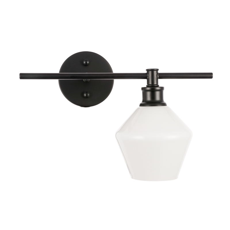 Living District Gene 1 Light Black and Frosted White Glass Right Wall Sconce