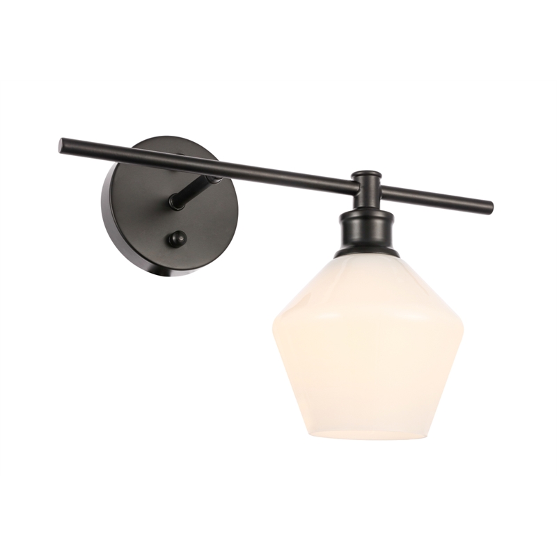 Living District Gene 1 Light Black and Frosted White Glass Right Wall Sconce