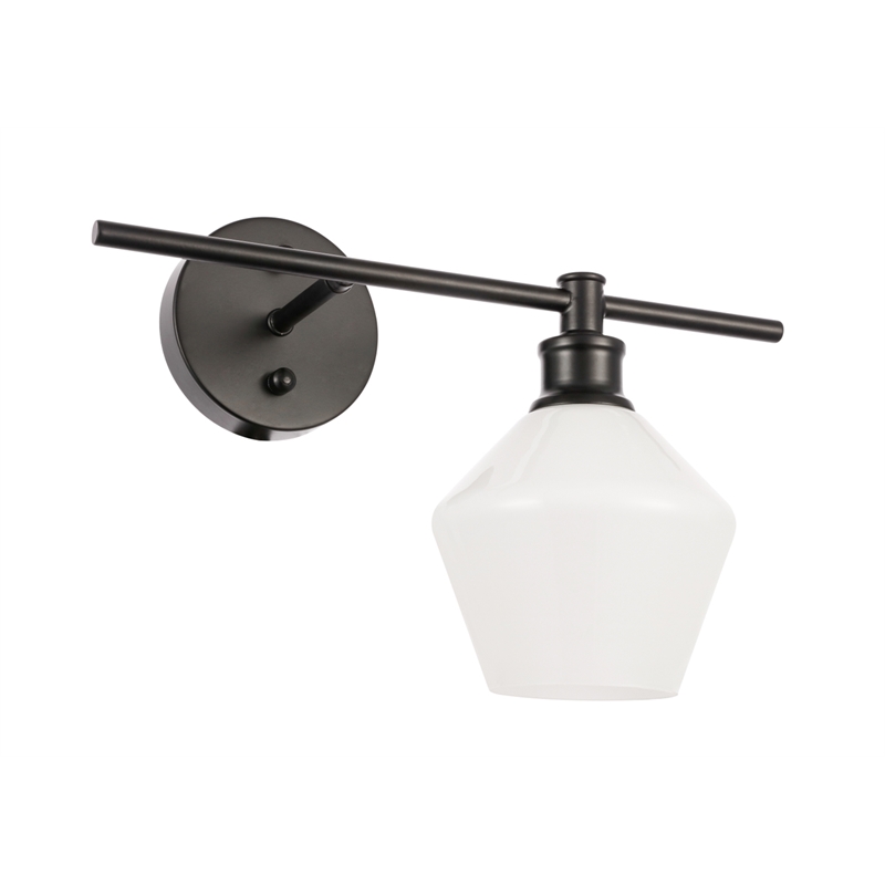 Living District Gene 1 Light Black and Frosted White Glass Right Wall Sconce