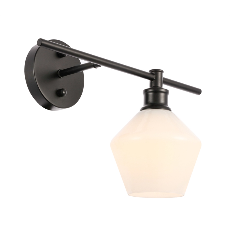 Living District Gene 1 Light Black and Frosted White Glass Right Wall Sconce