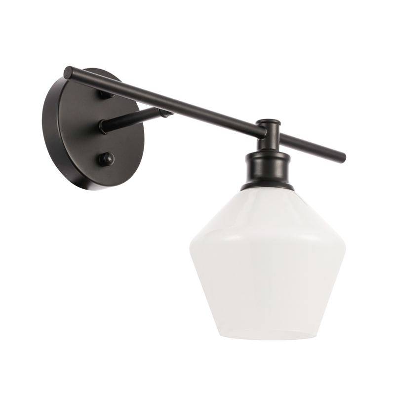 Living District Gene 1 Light Black and Frosted White Glass Right Wall Sconce
