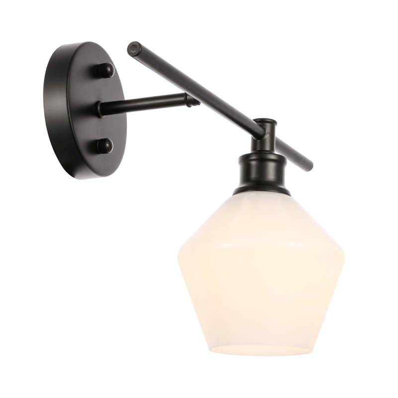 Living District Gene 1 Light Black and Frosted White Glass Right Wall Sconce
