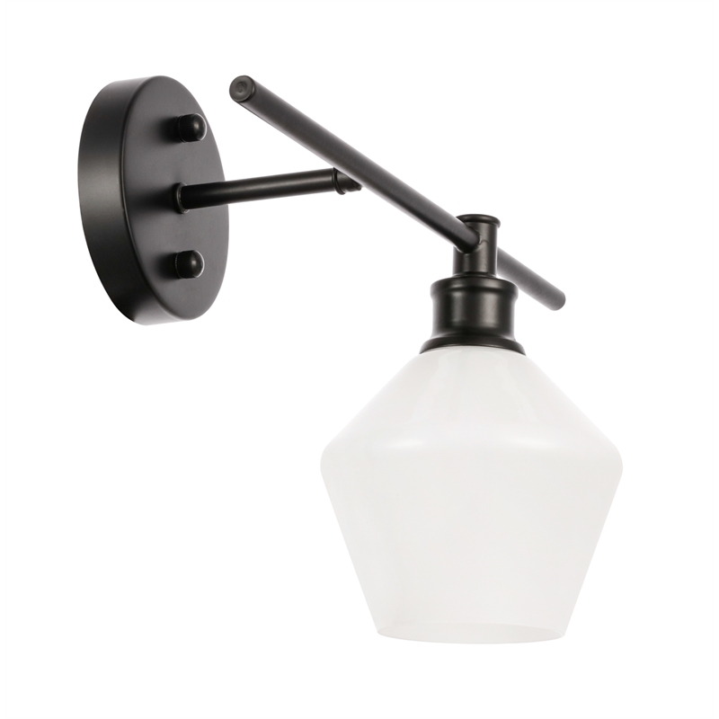 Living District Gene 1 Light Black and Frosted White Glass Right Wall Sconce
