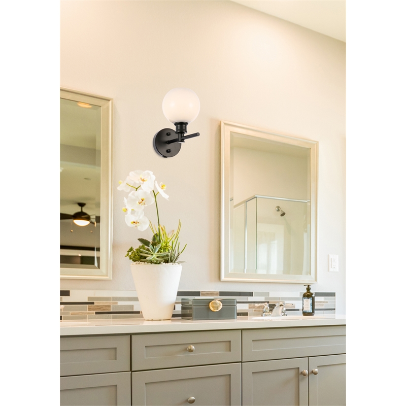 Living District Collier 1 Light Black and Frosted White Glass Wall Sconce