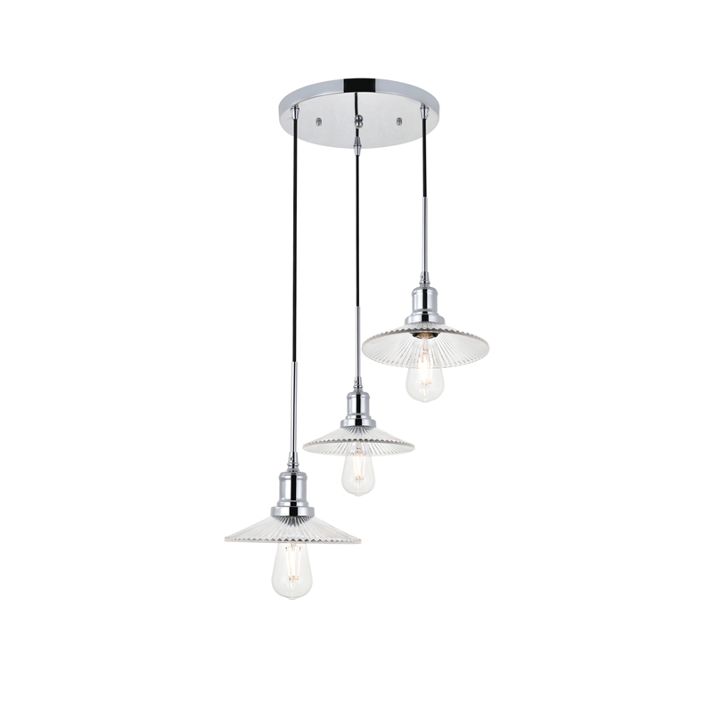 Living District Waltz 3 Light Chrome Pendant