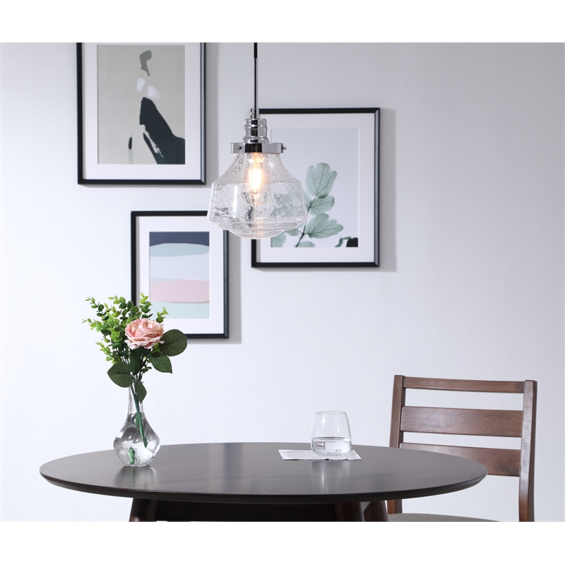 Living District Lyle 1 Light Chrome and Clear Seeded Glass Pendant