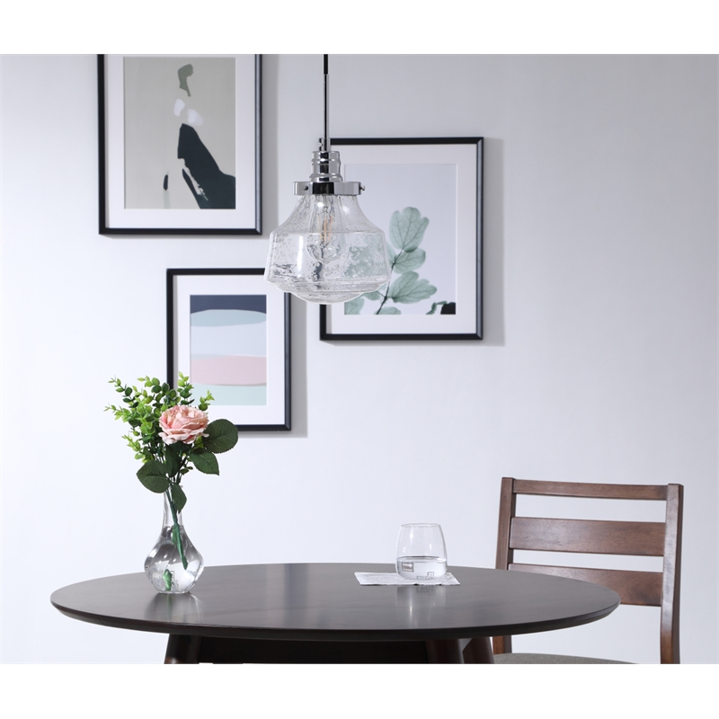 Living District Lyle 1 Light Chrome and Clear Seeded Glass Pendant