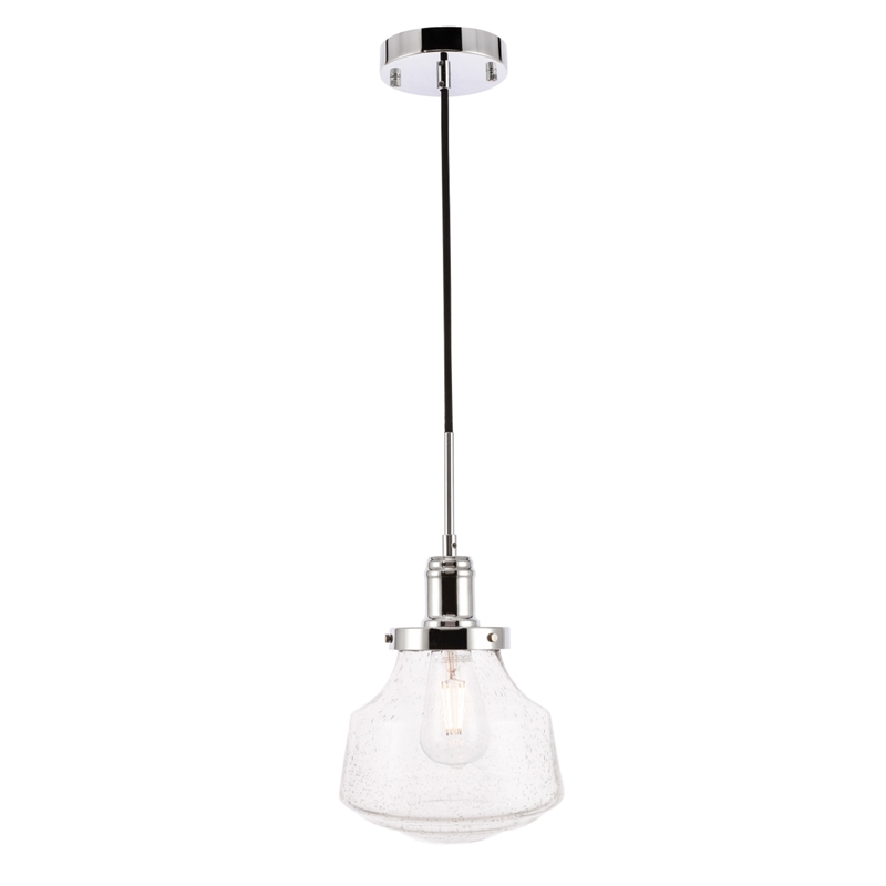 Living District Lyle 1 Light Chrome and Clear Seeded Glass Pendant