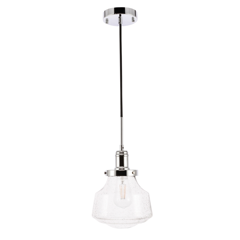 Living District Lyle 1 Light Chrome and Clear Seeded Glass Pendant