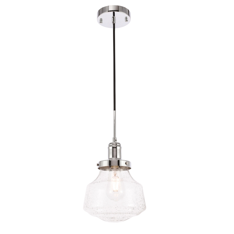 Living District Lyle 1 Light Chrome and Clear Seeded Glass Pendant