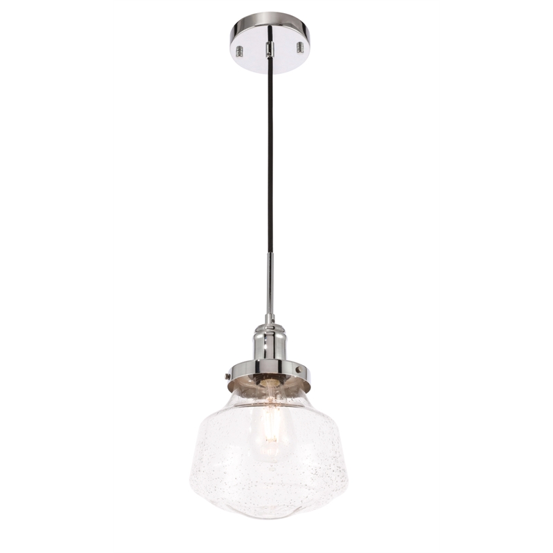 Living District Lyle 1 Light Chrome and Clear Seeded Glass Pendant