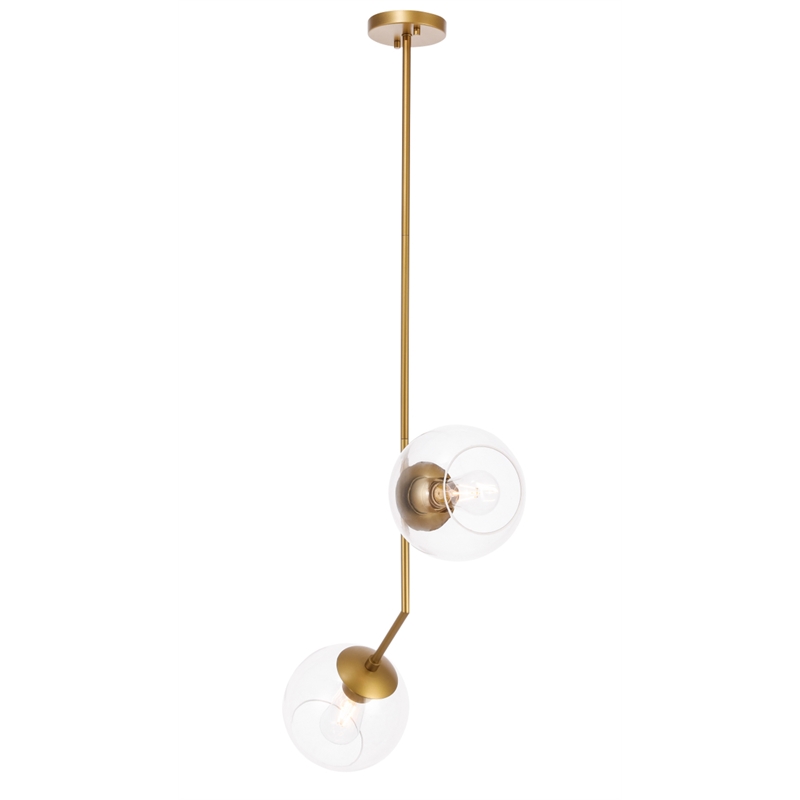 Living District Ryland 2 Light Brass and Clear Glass Pendant