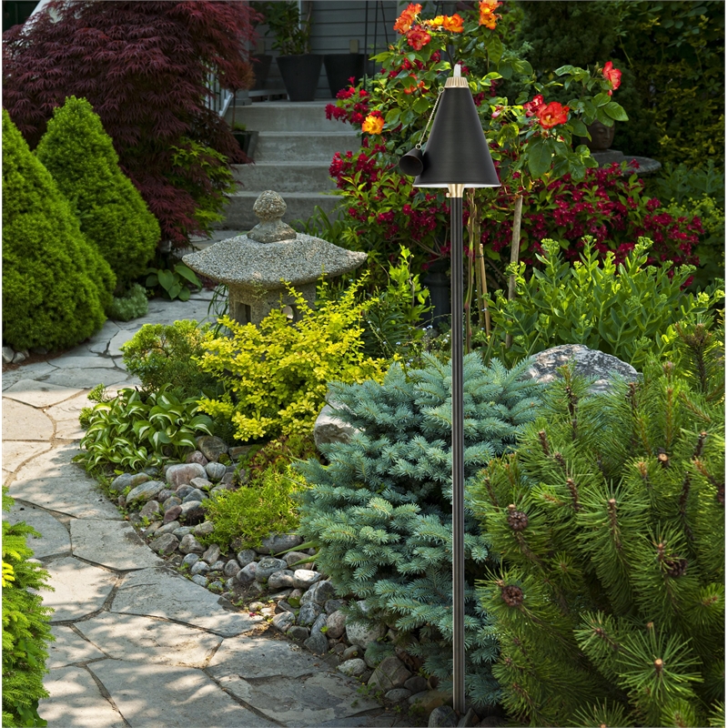 Elitco Outdoor 12V Cast Brass Torch Light 8Inch W X 24Inch High In Dark Bronze